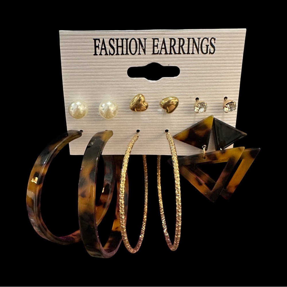 Faux Tortoise Shell, Goldtone & Pearl Set Of 6 Stud And Hoop Earrings